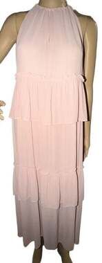 LOFT Pink Ruffled Tiered Keyhole Halter Maxi Dress